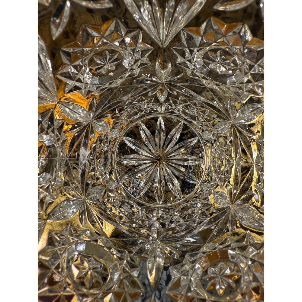 Vintage Pressed Glass "Hobstar‎ & Fan" Ice Bucket – Mid-Century Starburst Vase - Picture 8 of 11